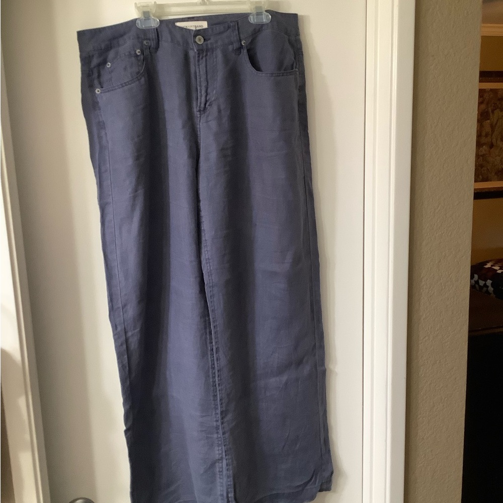 Lucky Brand Linen Slate Blue Trousers 8 Wide Leg